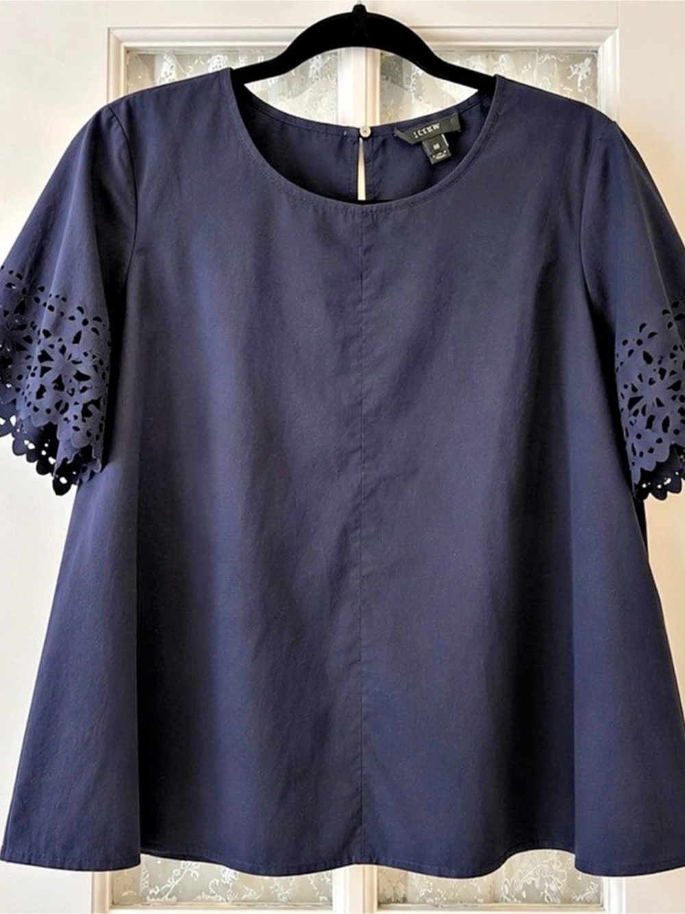 J.Crew Eyelet Laser Cut Flutter Sleeve Top Blue Size 10